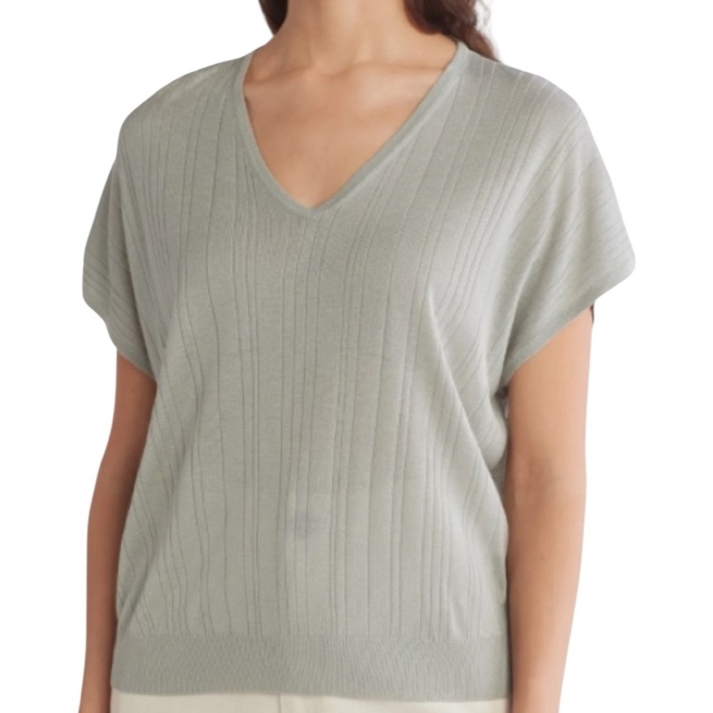 NWT ADRIANNA PAPELL Short Sleeve V-Neck Lightweight Ribbed Sweater Size X-Large